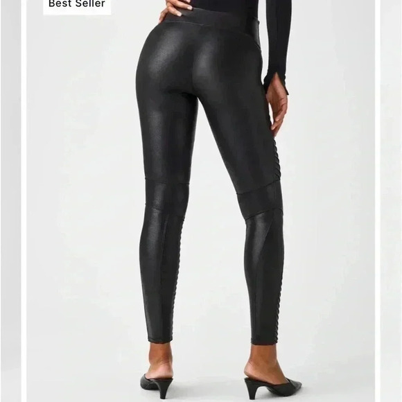 Spanx Women Faux Leather Moto Leggings Black Skinny Legs Pull On Size L - Picture 7 of 16